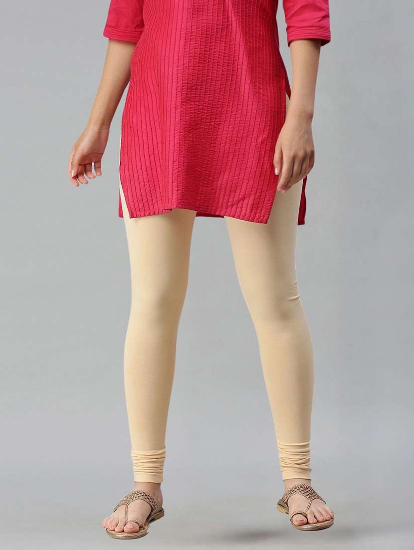 women solid mid rise churidar legging