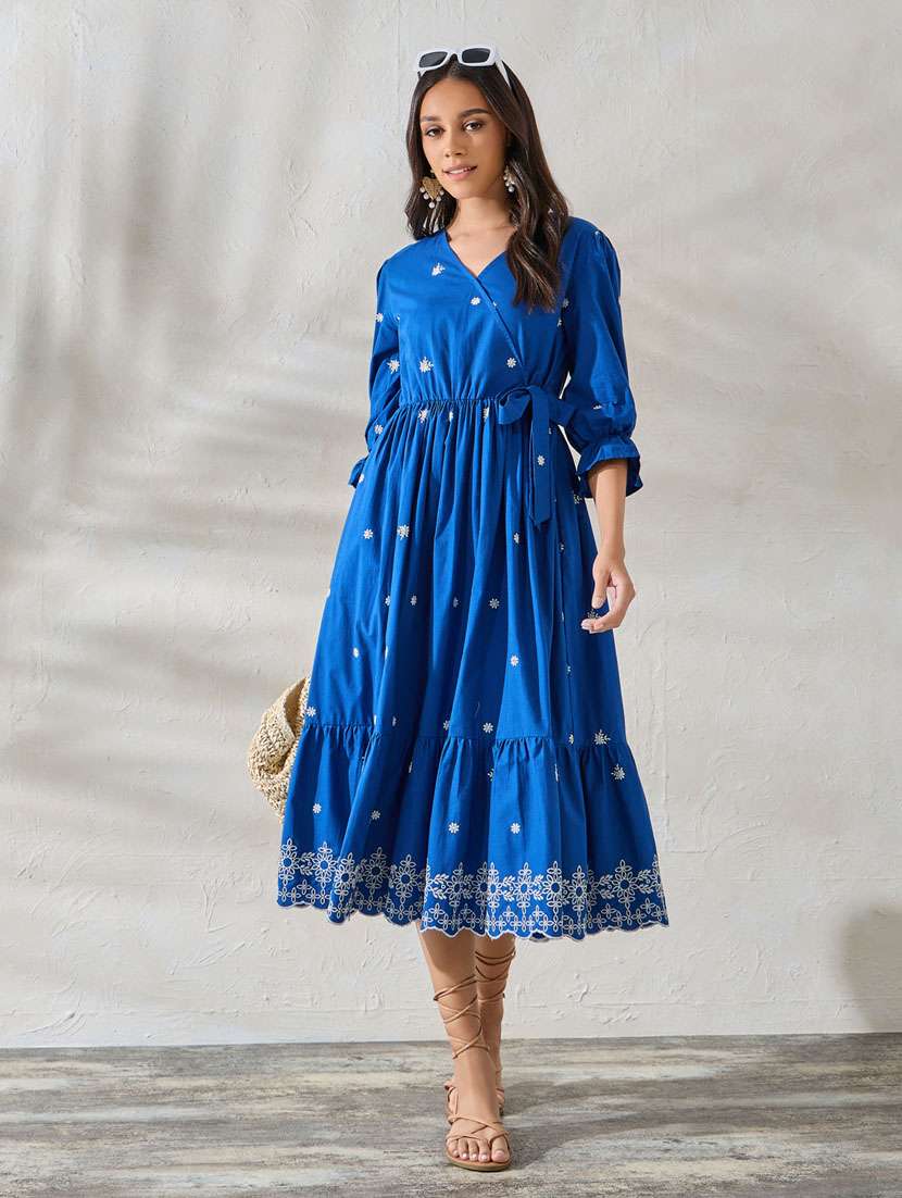 women embroidered puff sleeve tiered dress