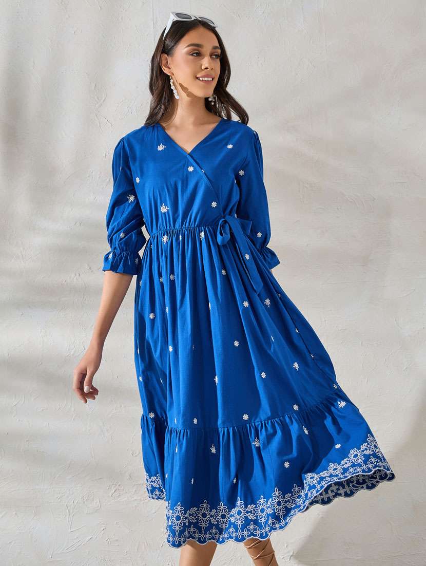 women embroidered puff sleeve tiered dress - 21281579 -  Standard Image - 1