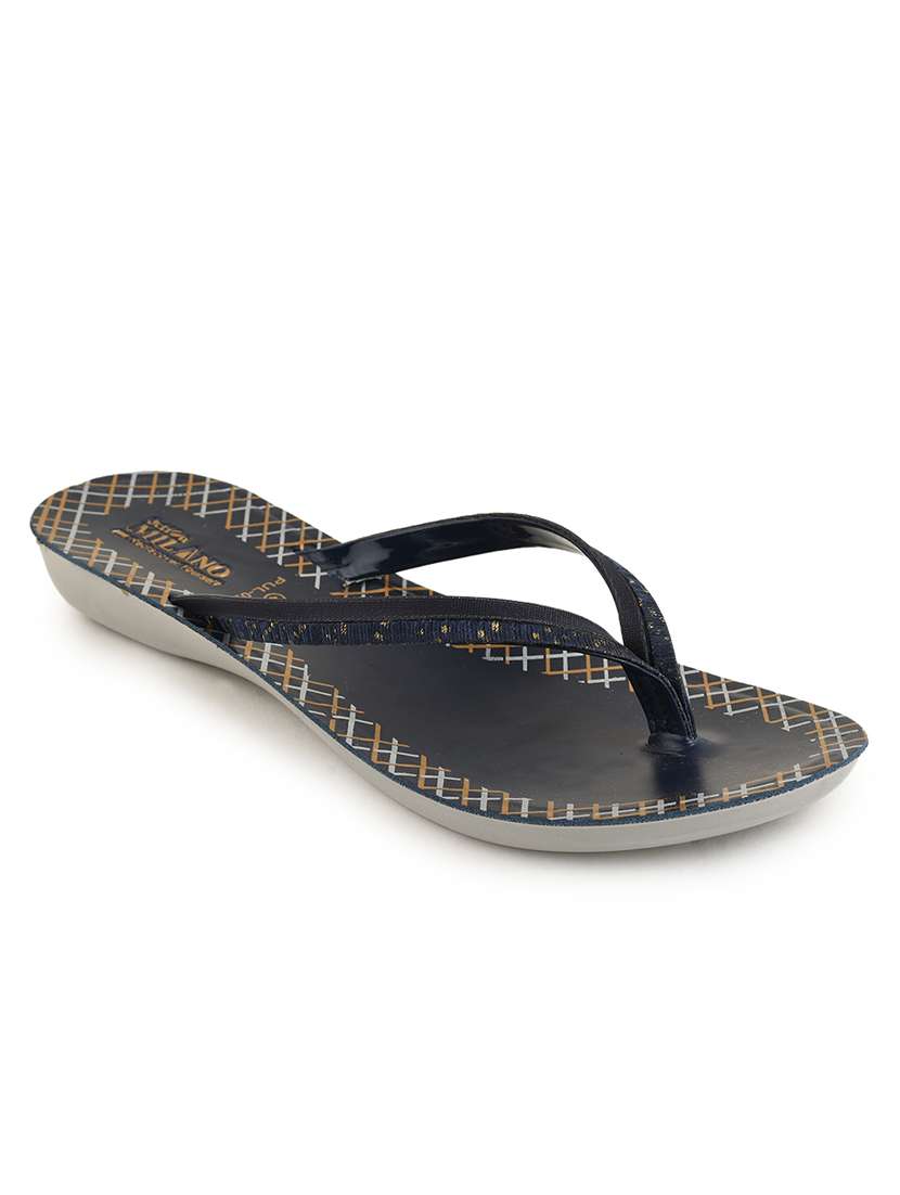 navy blue pu slippers flip flops