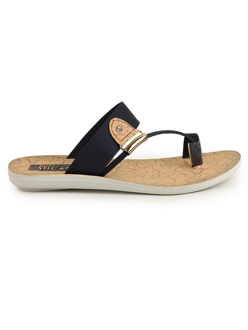 navy blue pu slippers flip flops - 21281677 -  Standard Image - 1