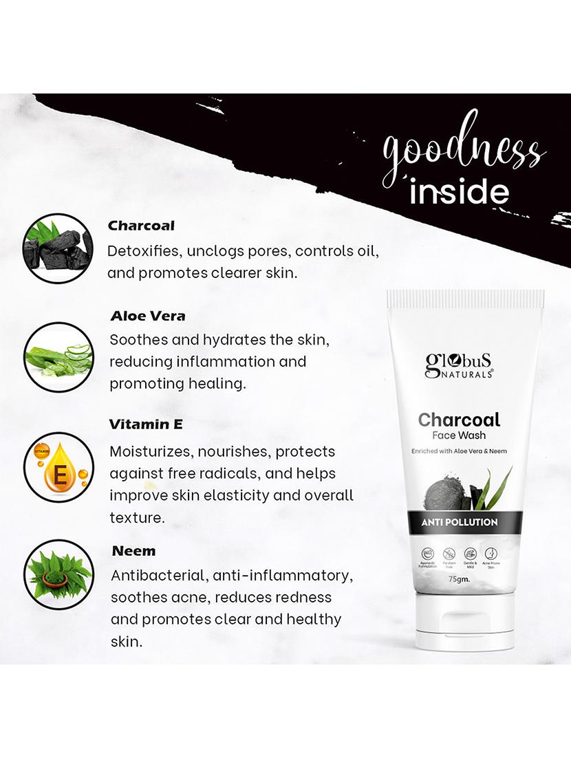 globus naturals face wash combo - set of 3, glycolic & 1% salicylic acid face wash, charcoal face wash & ubtan face wash, 225 gm - 21281721 - Standard Image - 4