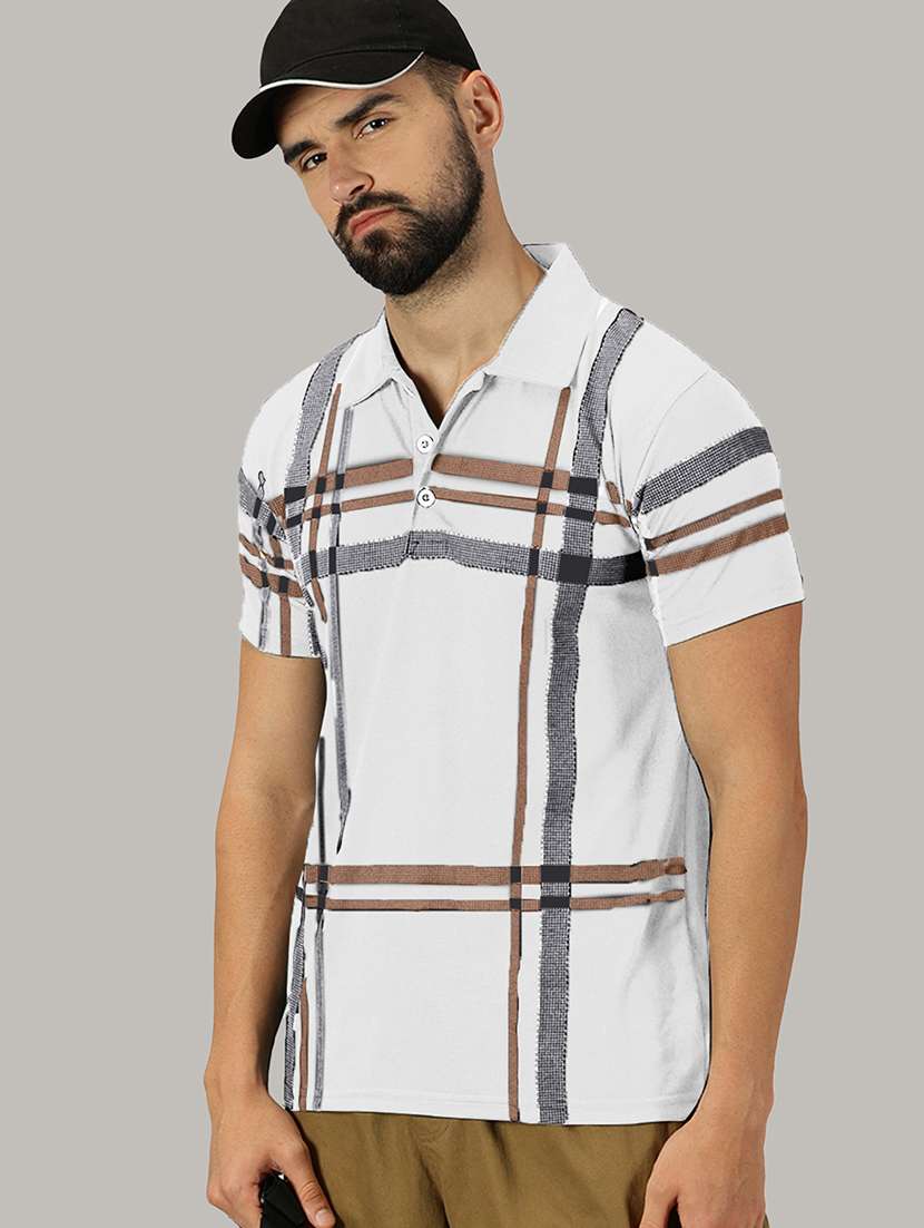 men checkered cotton polo t-shirt