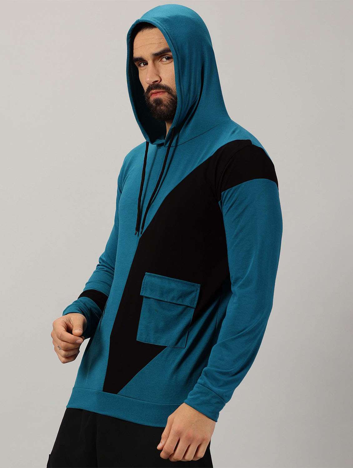 men color block hooded t-shirt - 21281736 -  Standard Image - 1
