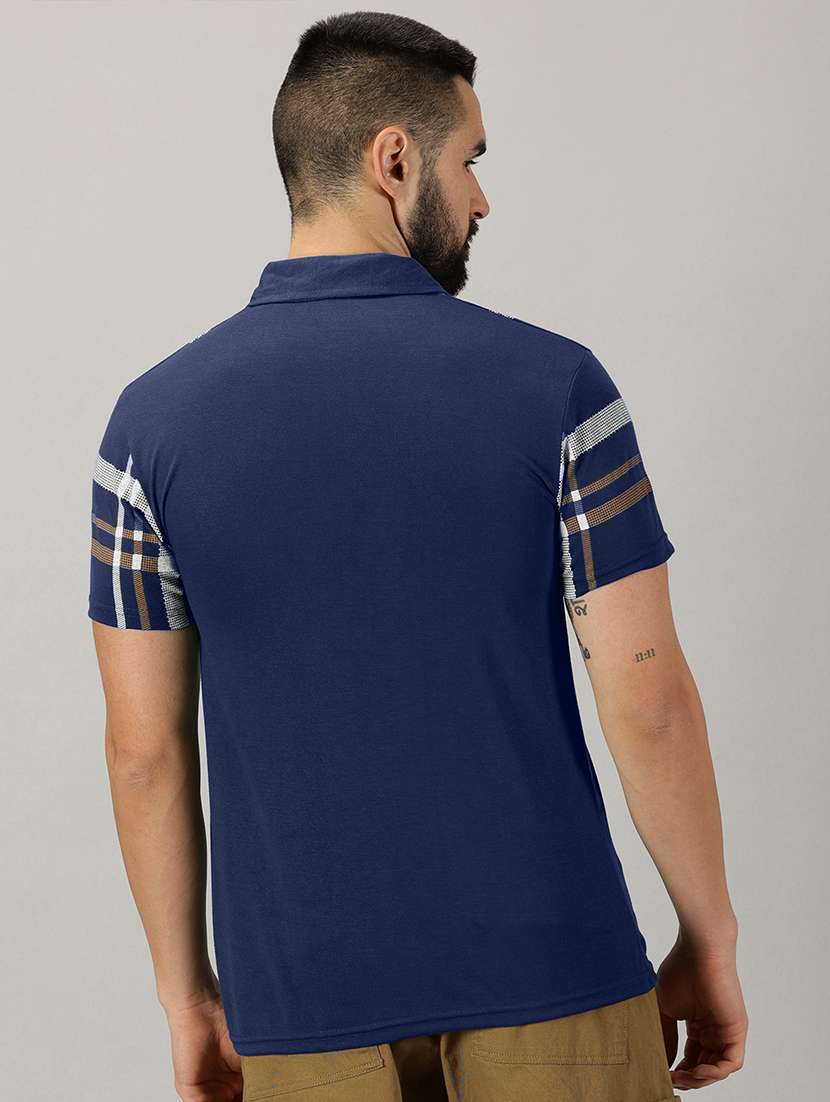 men blue checkered regular fit t-shirt - 21281754 -  Standard Image - 1