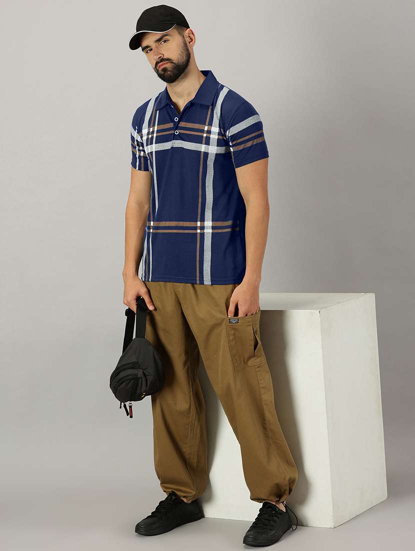 men blue checkered regular fit t-shirt - 21281754 -  Standard Image - 4