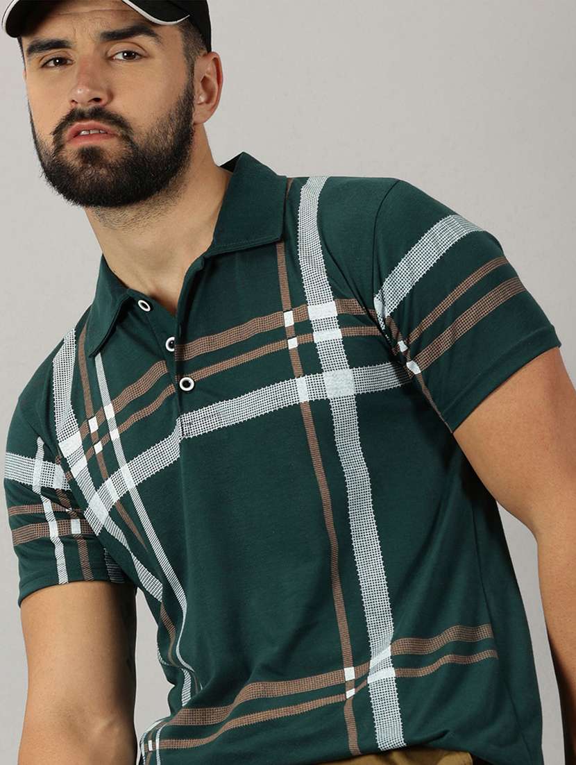 men green checkered regular fit t-shirt