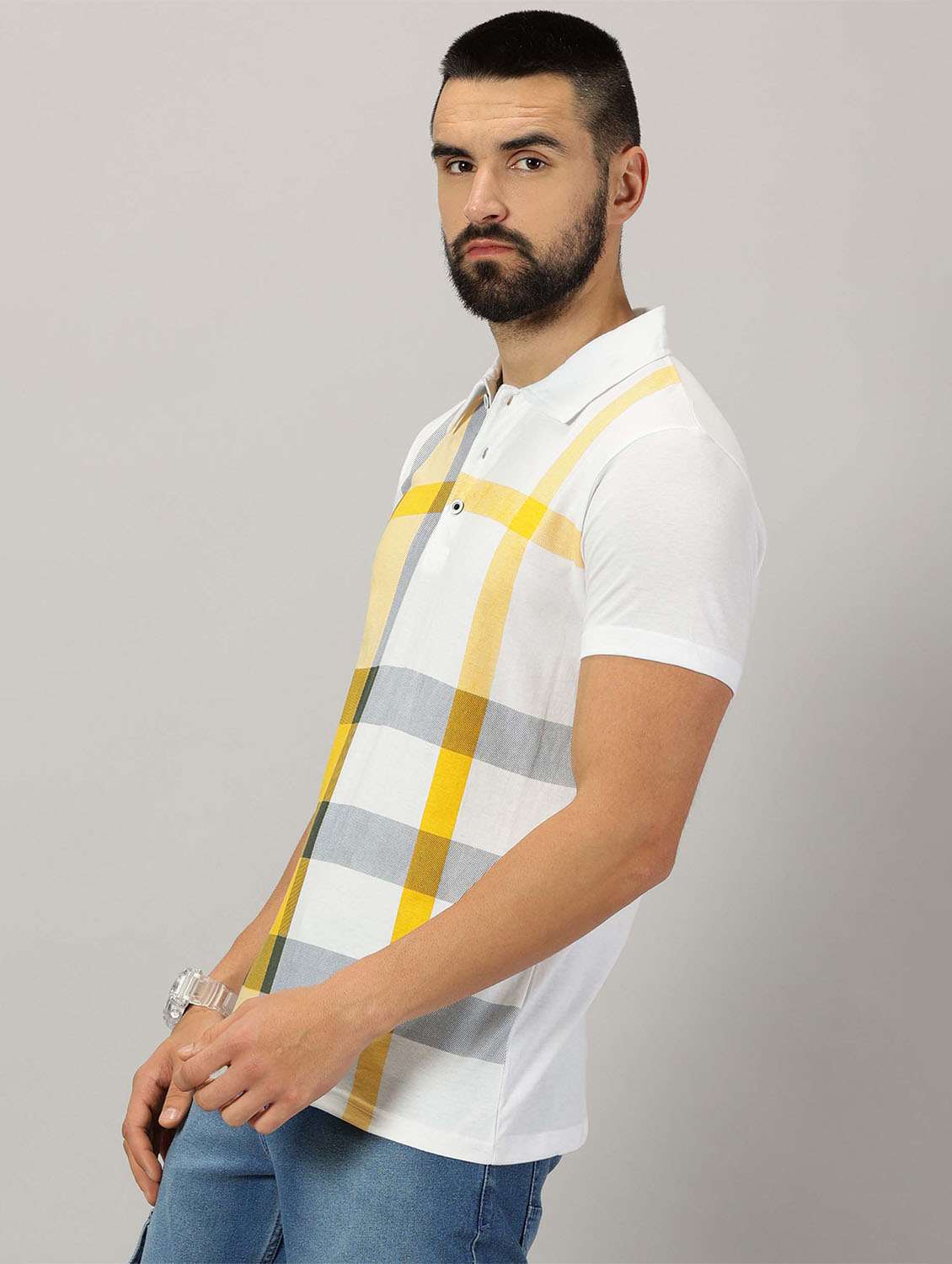men checkered cotton polo t-shirt - 21281760 -  Standard Image - 1