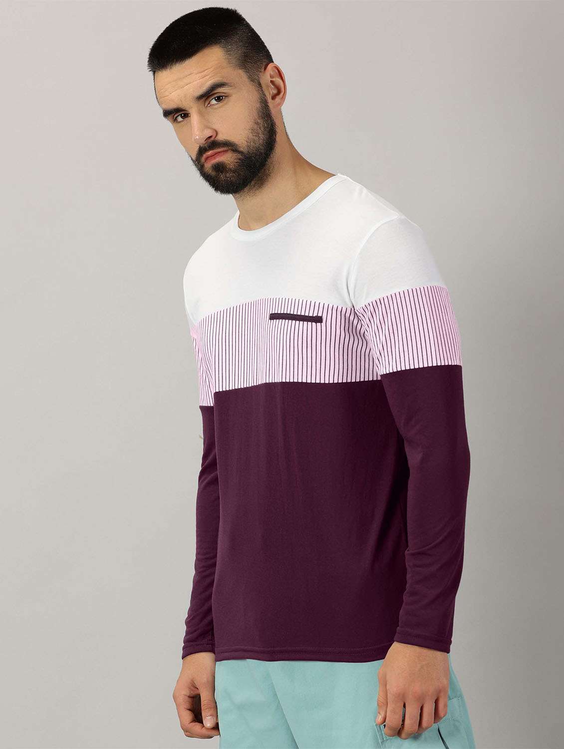 men round neck color block t-shirt - 21281761 -  Standard Image - 1