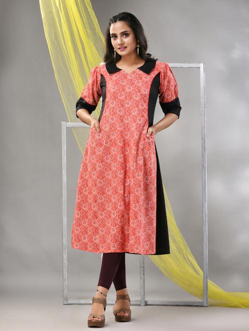 women orange cotton a-line kurta - 21281831 - Standard Image - 0