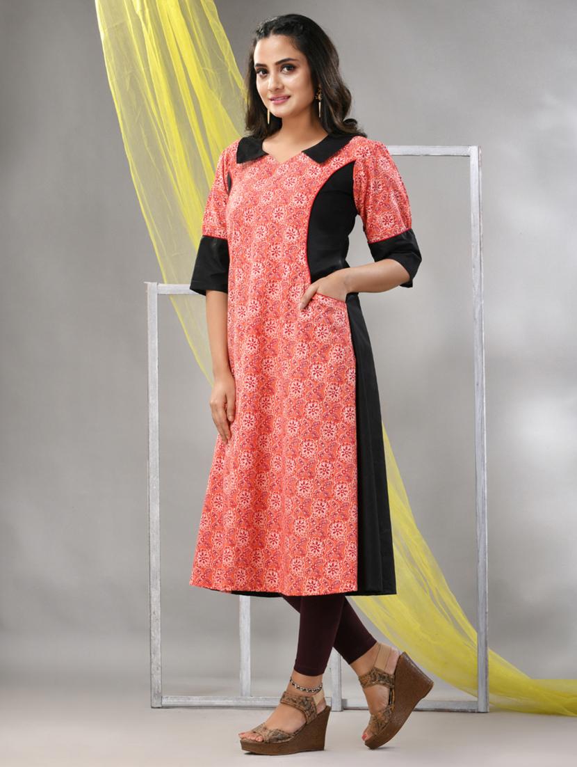 women orange cotton a-line kurta - 21281831 - Standard Image - 1