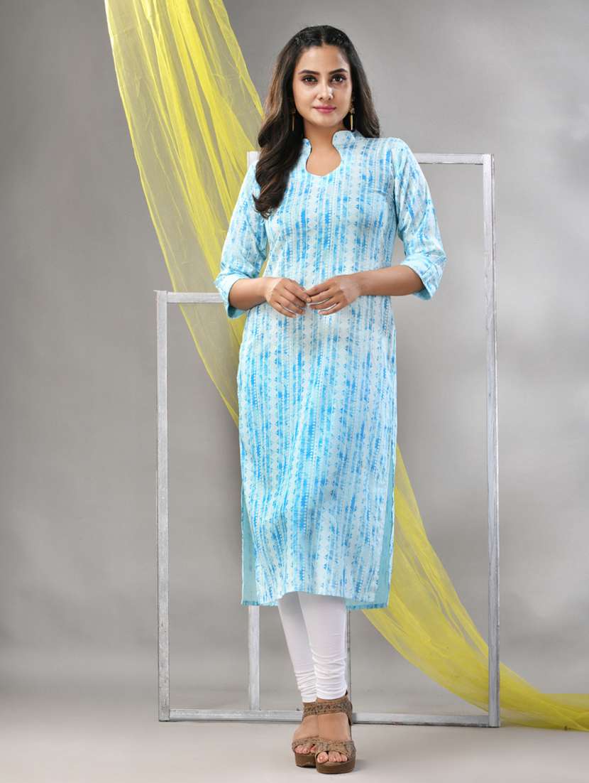 women light blue rayon straight kurta