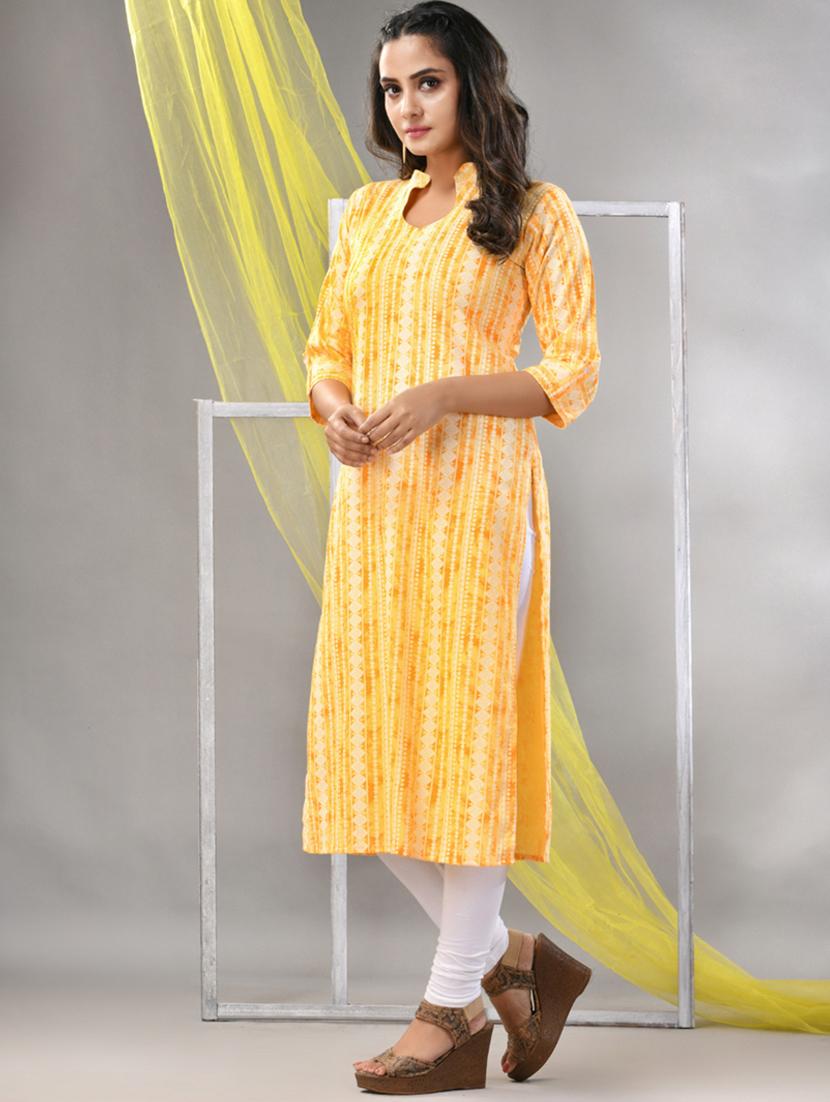 women yellow rayon straight kurta - 21281834 - Standard Image - 1