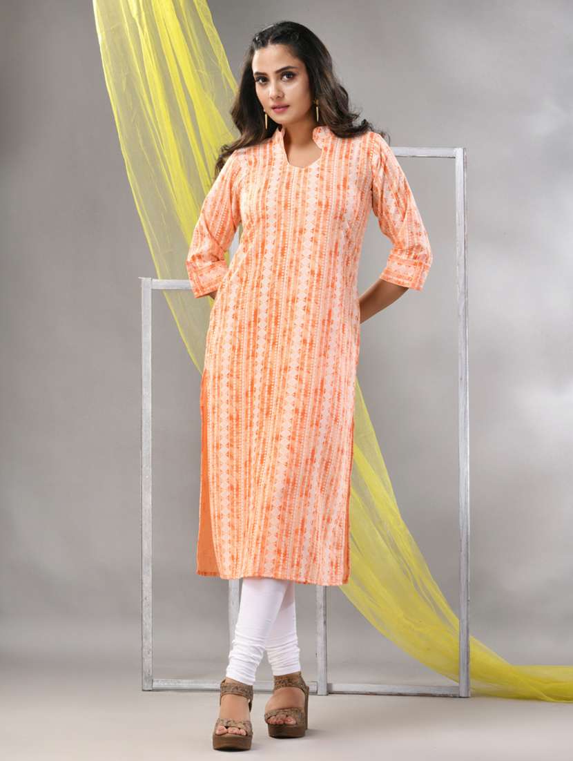 women orange rayon straight kurta
