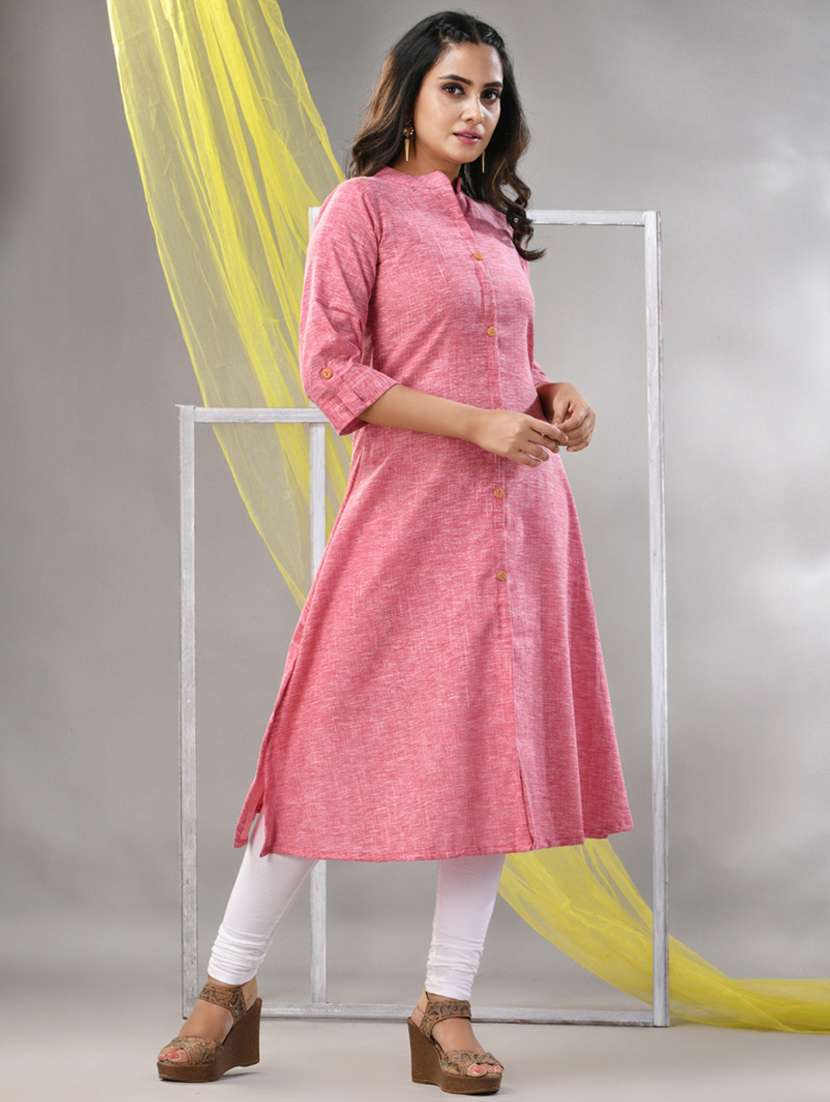 women pink cotton a-line kurta - 21281839 -  Standard Image - 1