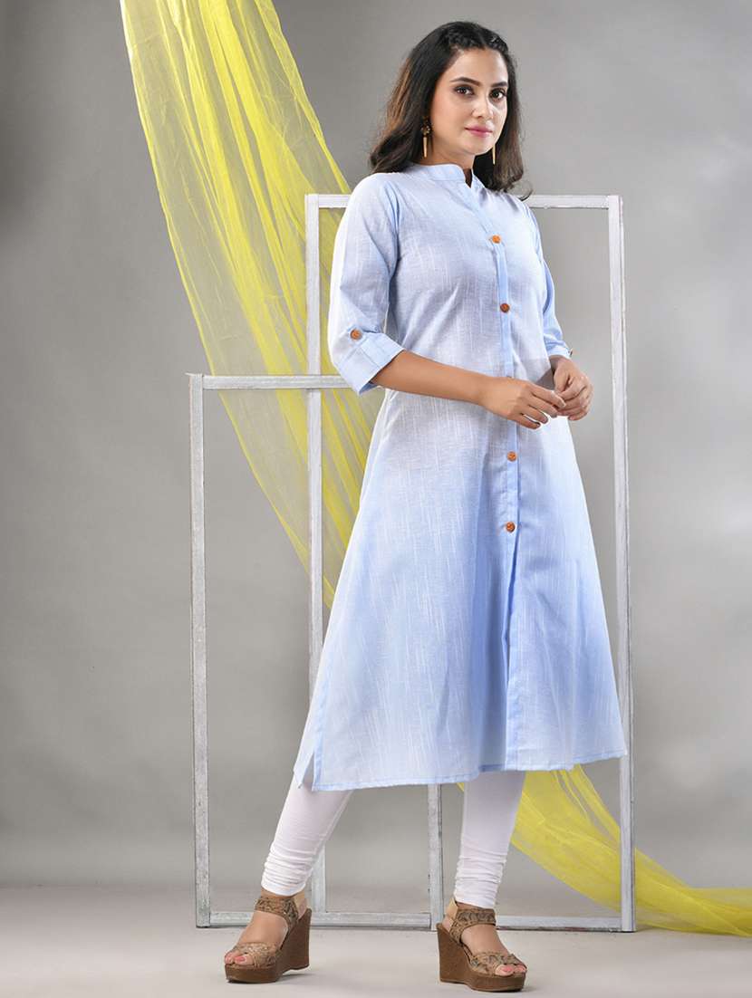 women light blue cotton a-line kurta - 21281840 -  Standard Image - 1