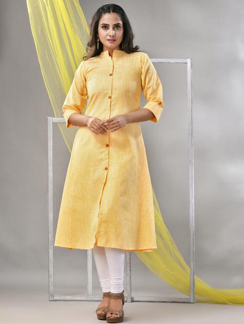 women yellow cotton a-line kurta - 21281841 - Standard Image - 0
