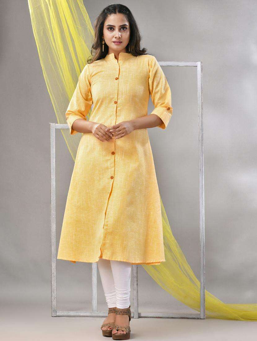 women yellow cotton a-line kurta