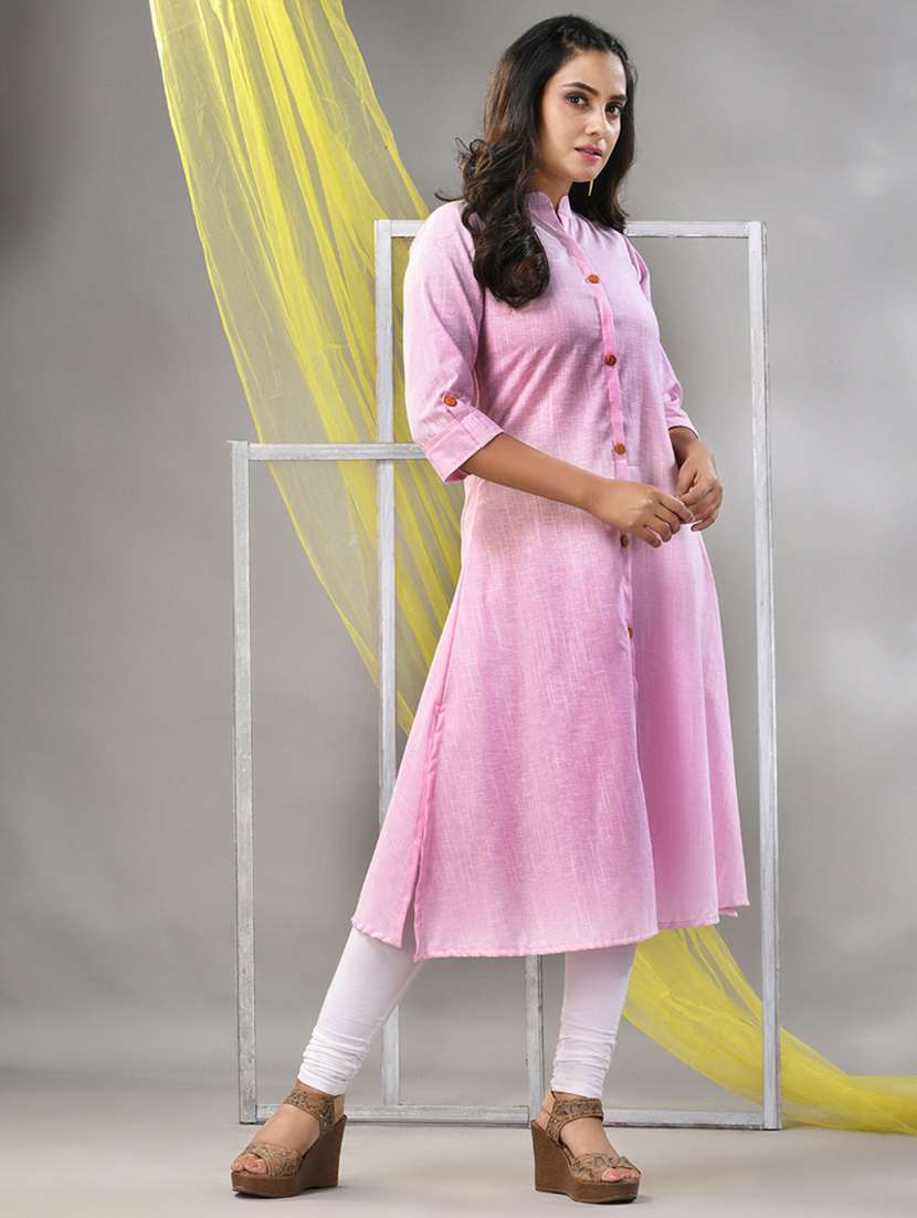 women pink cotton a-line kurta - 21281842 -  Standard Image - 1