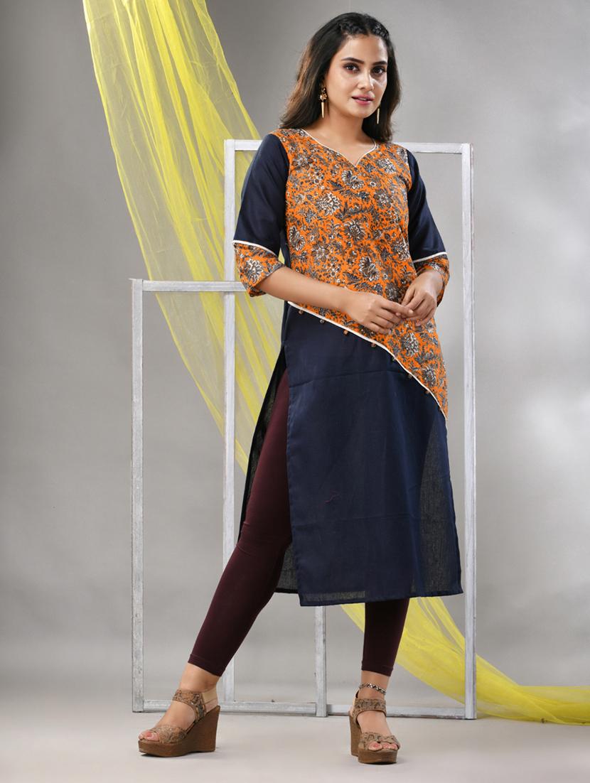 women navy blue cotton straight kurta - 21281843 -  Standard Image - 1