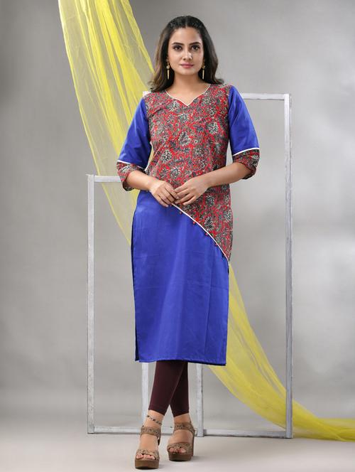 women blue cotton straight kurta - 21281846 - Standard Image - 0
