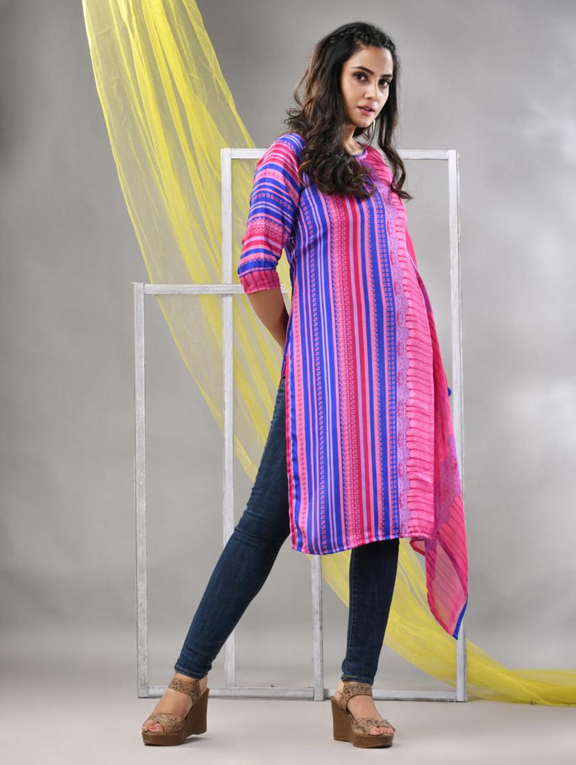 women pink satin straight kurta - 21281851 - Standard Image - 1