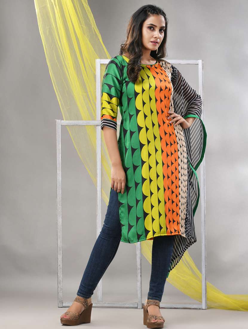 women multi colored satin straight kurta - 21281854 -  Standard Image - 1