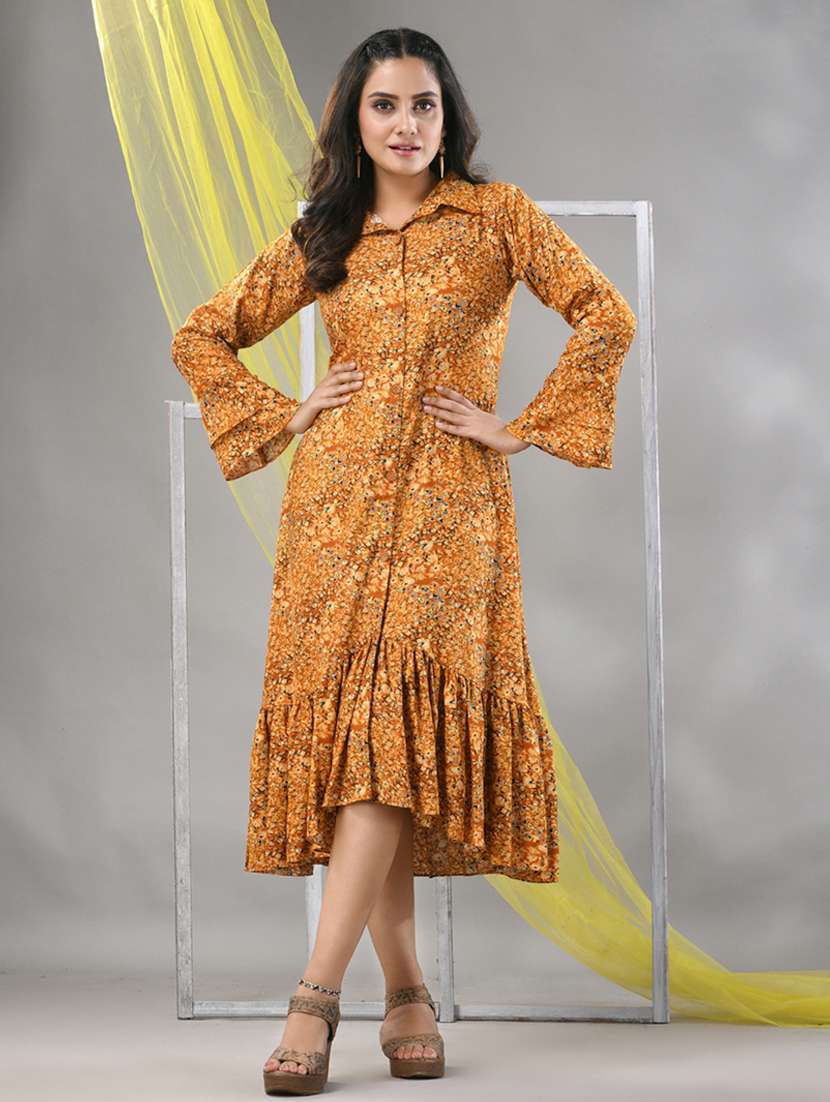 women bell sleeves fit & flare ethnic dress
