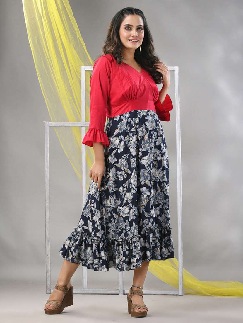 women bell sleeves fit & flare ethnic dress - 21281877 - Standard Image - 1