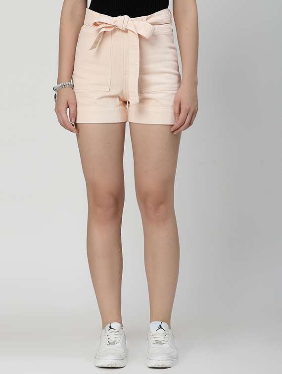 peach cotton denim shorts 