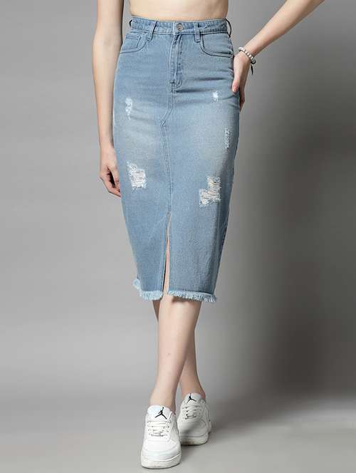 light blue cotton denim skirt - 21283358 -  Standard Image - 0