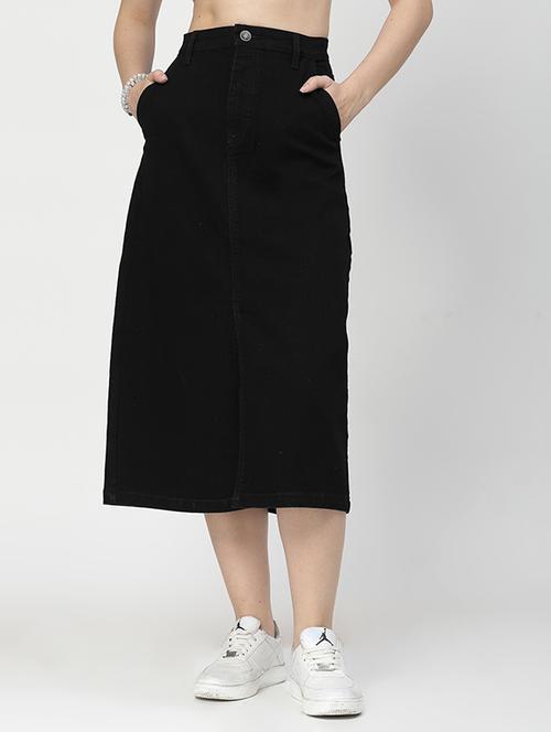 black cotton blend denim skirt - 21283361 - Standard Image - 0
