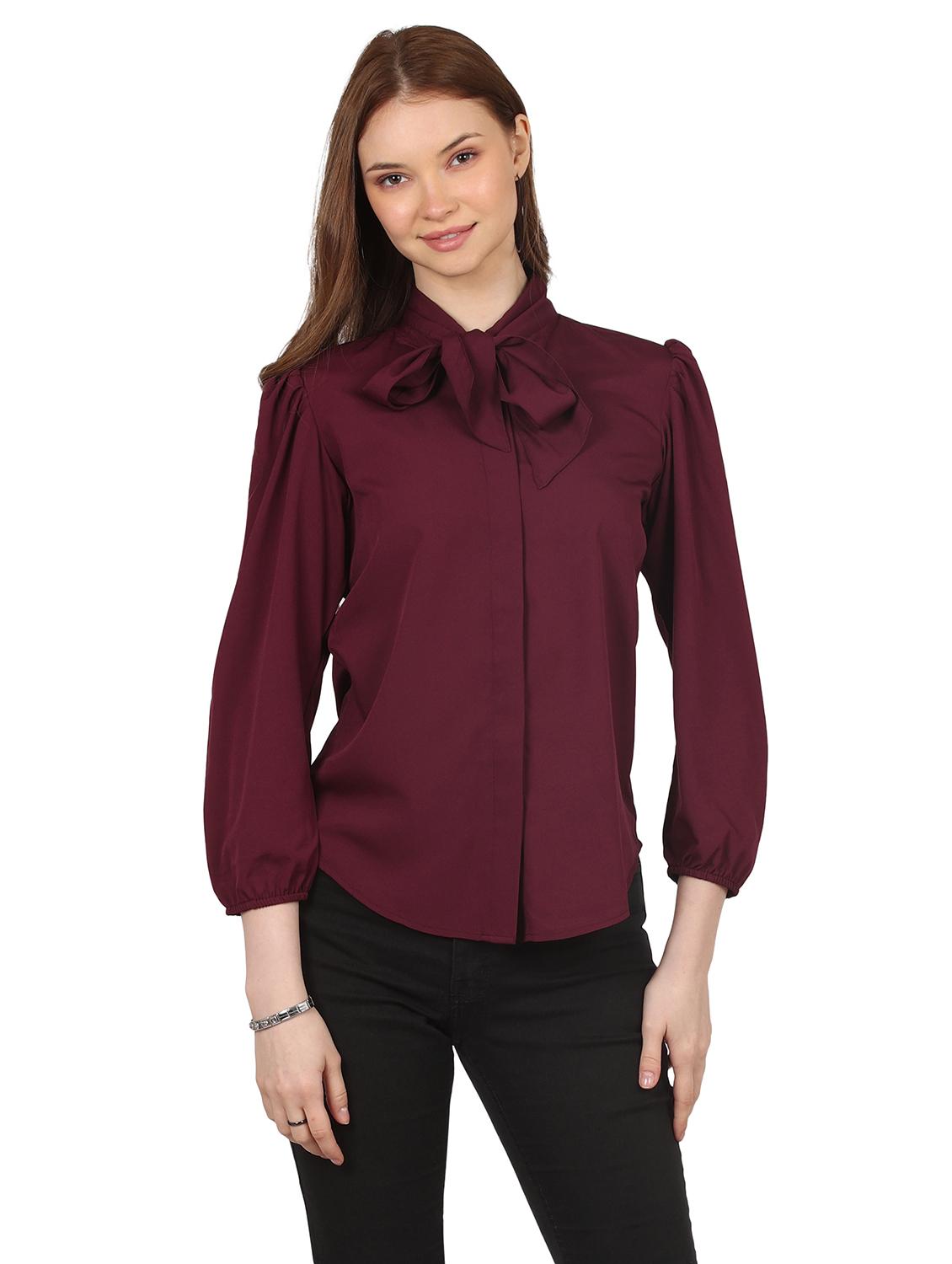 maroon crepe regular shirt - 21283872 -  Zoom Image - 0