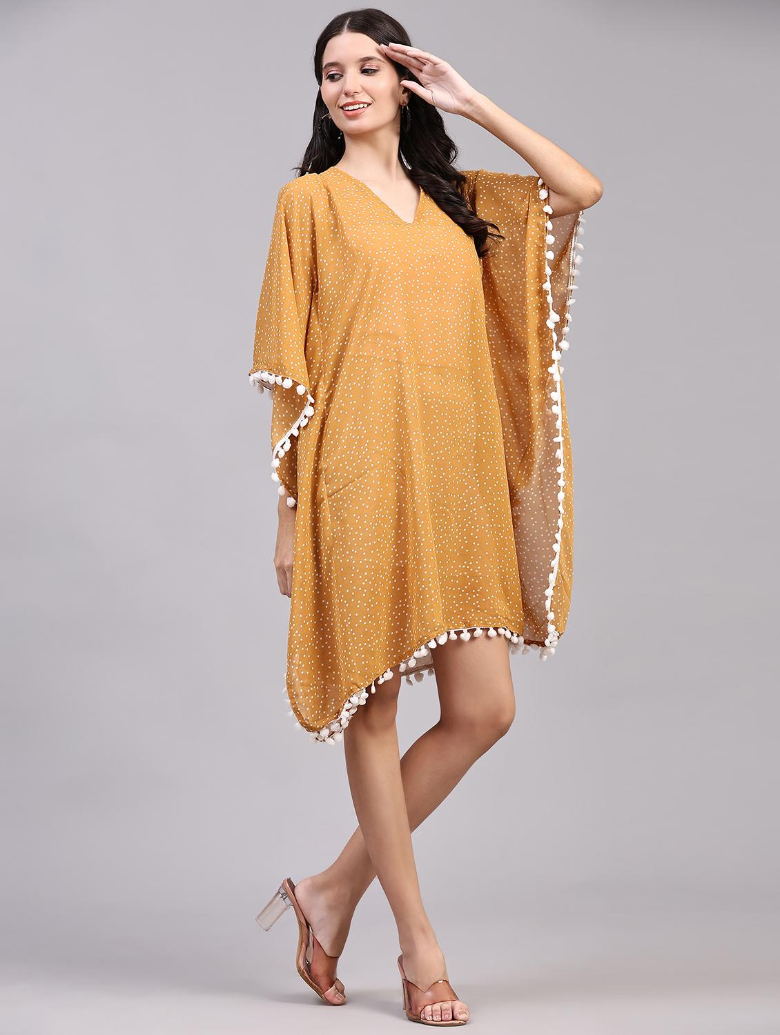 women mustard polka dots printed kaftan dress - 21283883 -  Standard Image - 1
