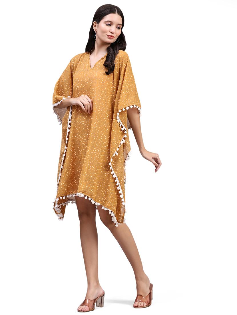 mustard georgette kaftan dress - 21284022 -  Standard Image - 1