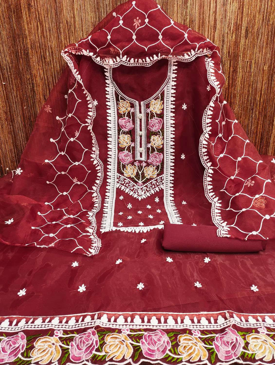 women embroidered unstitched suit set - 21284318 -  Standard Image - 1