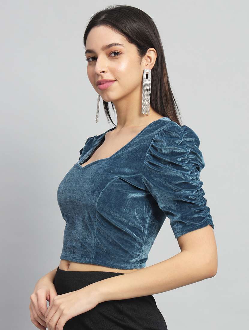 women sweetheart neck solid crop top - 21285975 - Standard Image - 1