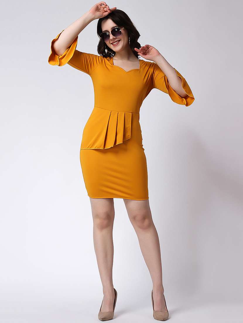 yellow lycra blend bodycon dress - 21285982 -  Standard Image - 4
