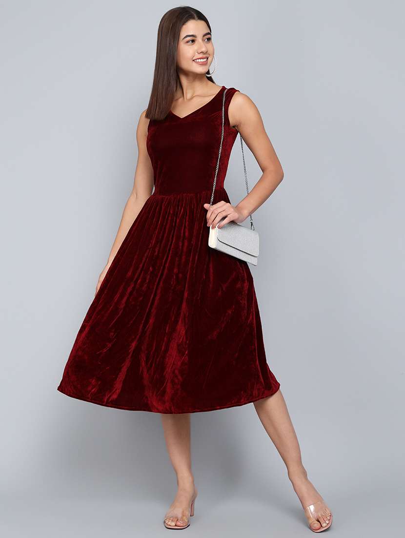 women red velvet fit & flare dress