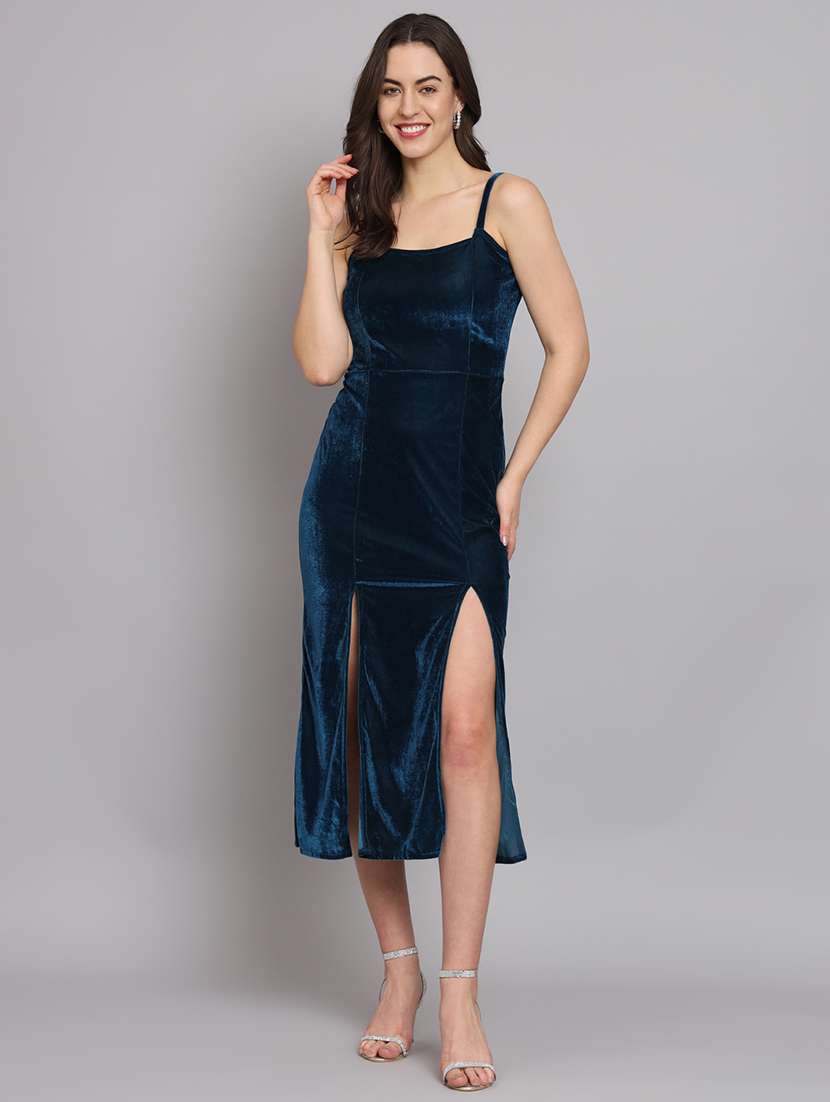 women solid shoulder strap bodycon dress