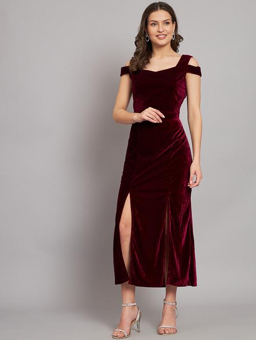 maroon velvet a-line dress - 21286010 -  Standard Image - 0
