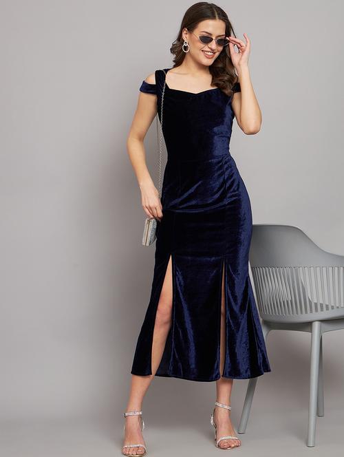 navy blue velvet a-line dress - 21286011 - Standard Image - 0