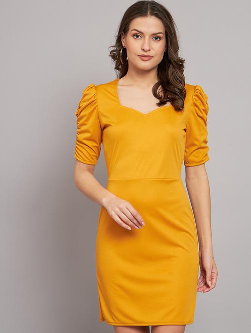 women yellow cotton lycra bodycon dress - 21286019 - Standard Image - 0