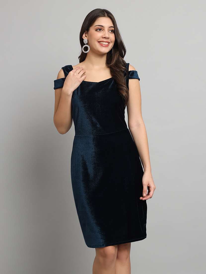 women solid cold shoulder bodycon dress