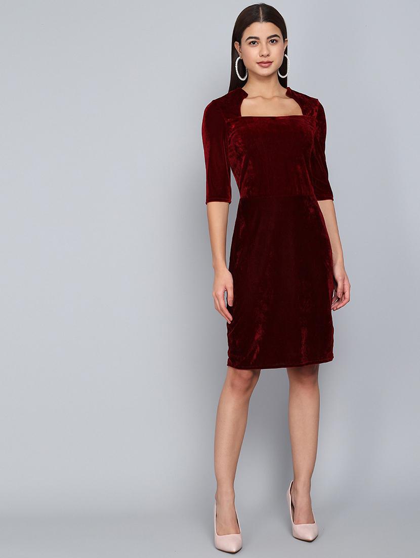women maroon velvet bodycon dress - 21286060 - Zoom Image - 0
