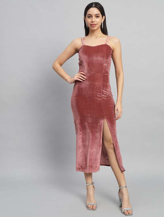 women solid shoulder strap bodycon dress