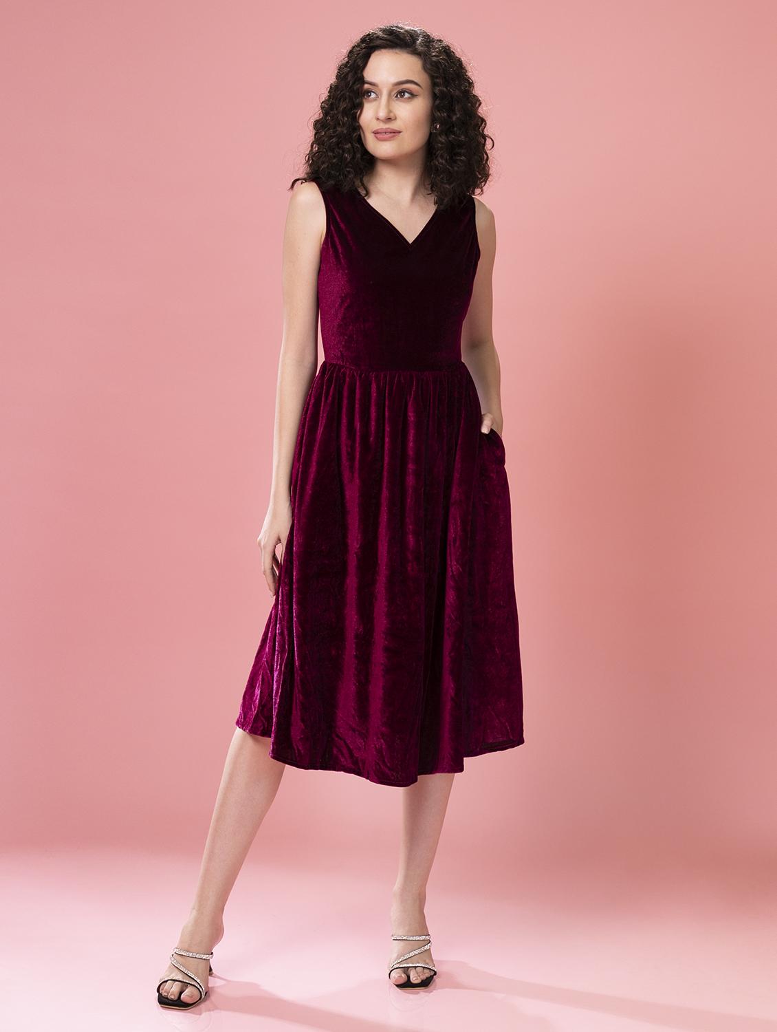 women solid fit & flare dress with pocket - 21286074 -  Zoom Image - 0