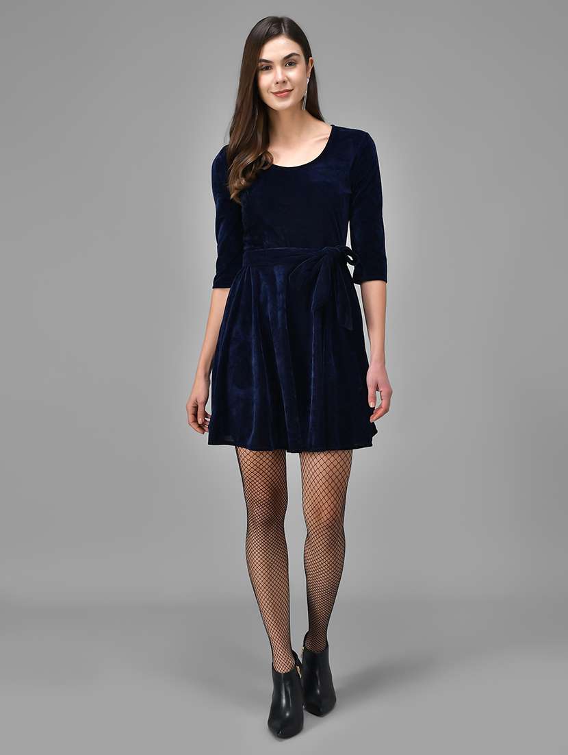 blue velvet fit & flare dress - 21286087 -  Standard Image - 1