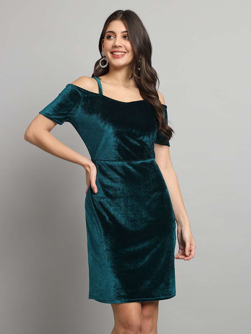 women green velvet bodycon dress