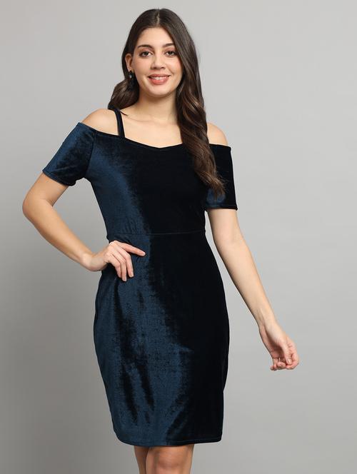 women navy blue velvet bodycon dress - 21286093 -  Standard Image - 0